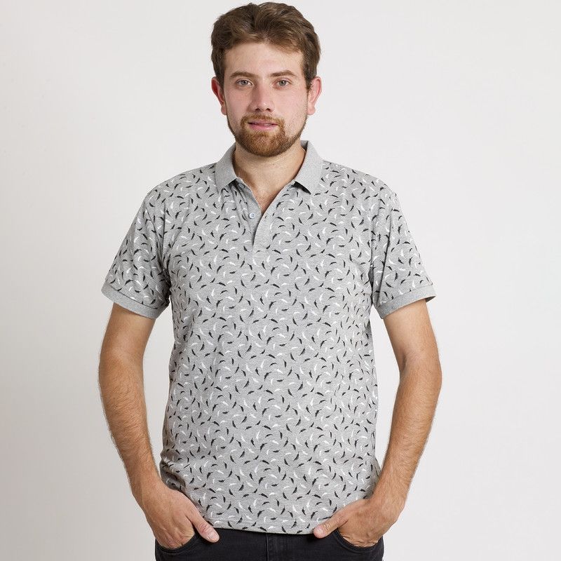 MUST - POLERA HOMBRE MC CUELLO POLO GRIS  PLUMAS
