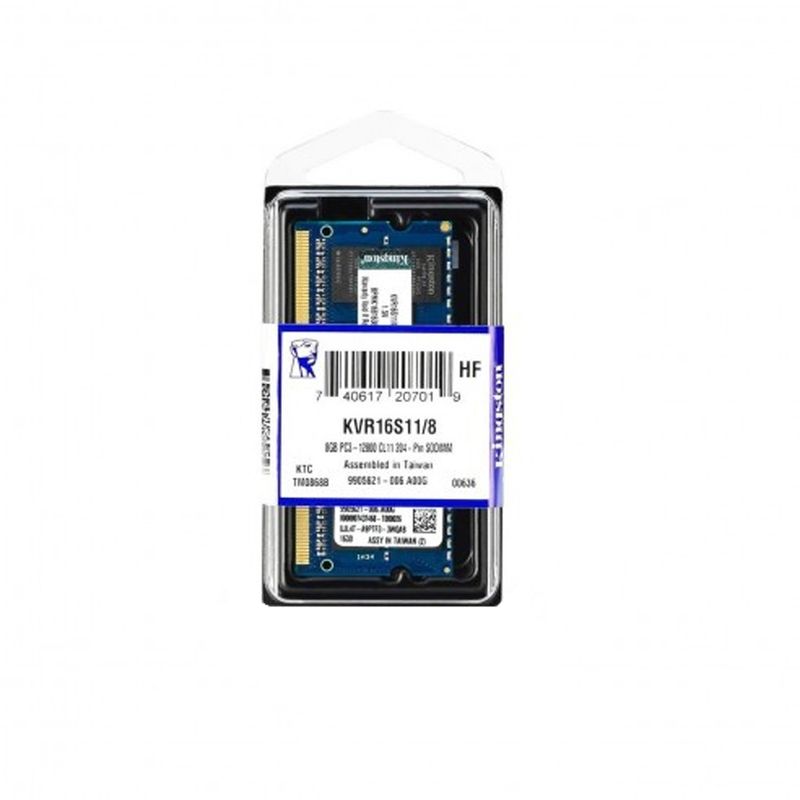 KINGSTON - Memoria Ram Notebook 8gb ddr3 1600Mhz Kingston Sodimm KVR16S11/8