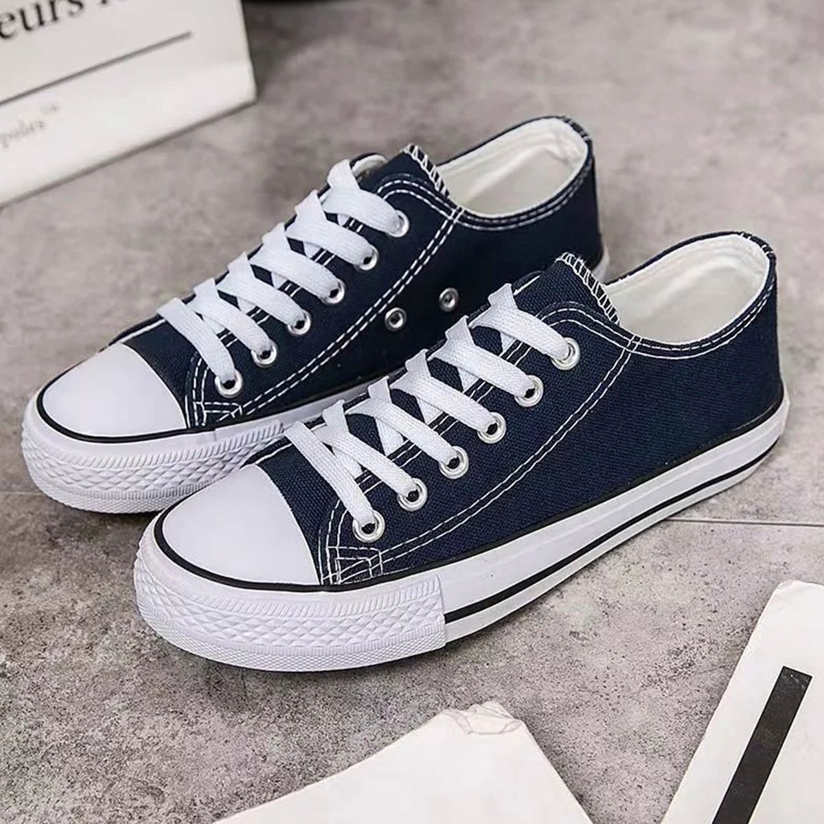 GENERICO - Zapatilla Urbana De Lona Unisex Casual - Azul y Blanco