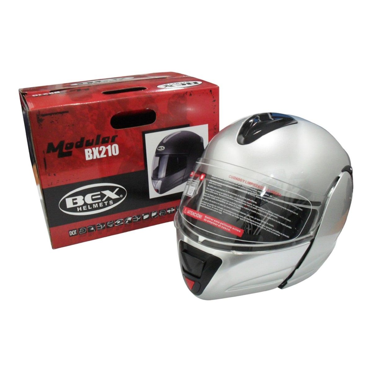 BEX - Casco Full Face Bx210 Talla L Silver Bex Certificado DOT