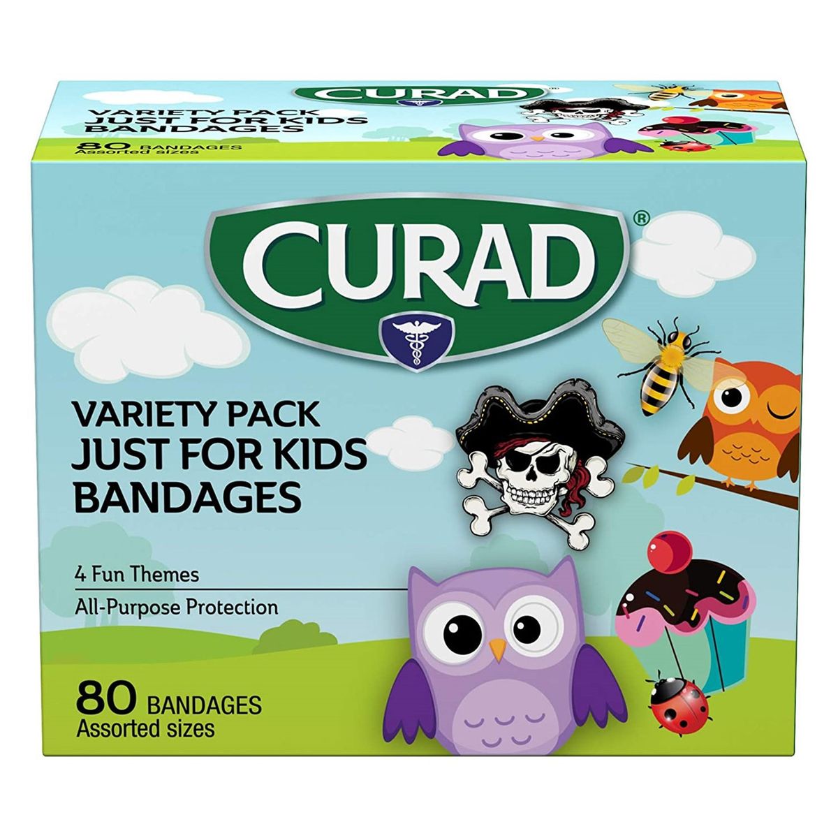 CURAD - Box 80Uu Parche Curita Kids Pirata Buho Bichos Cupcake Curad