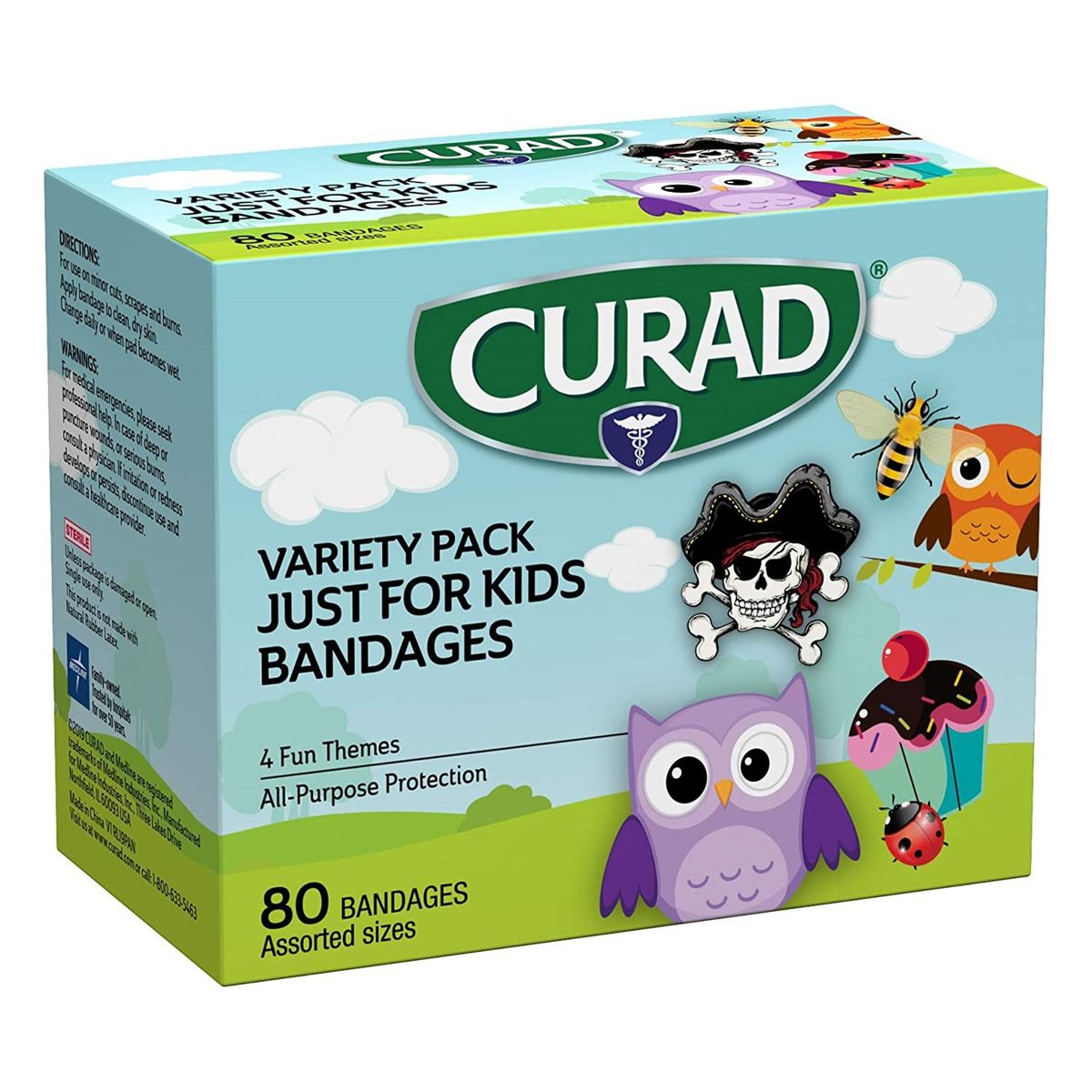 CURAD - Box 80Uu Parche Curita Kids Pirata Buho Bichos Cupcake Curad