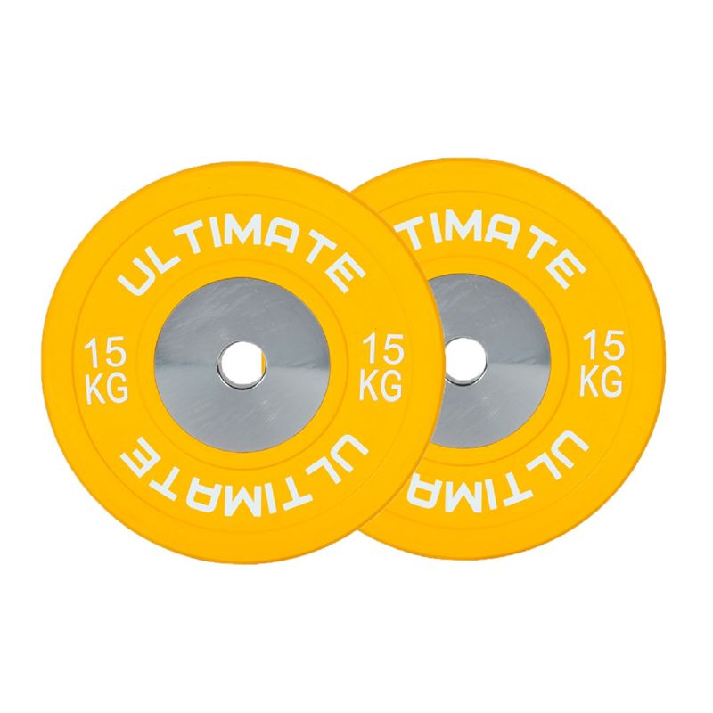 ULTIMATE FITNESS - PAR DISCOS OLÍMPICOS BUMPER ELITE COMPETICIÓN 15 KG