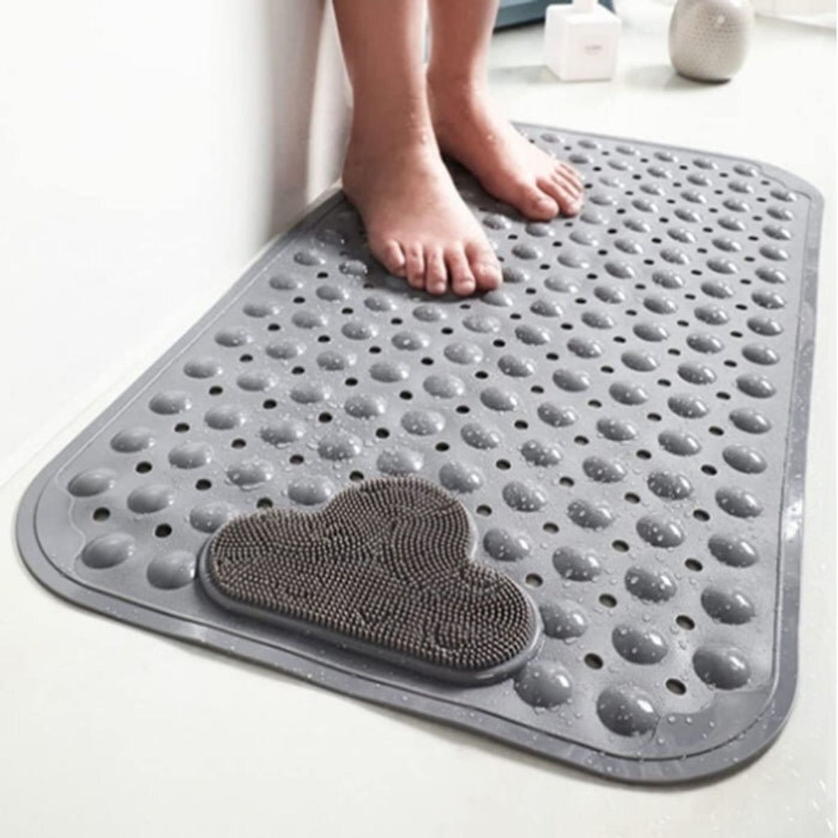 WAKESHOME - Alfombra De Baño Antideslizante Con Cepillo Para Pies Plomo