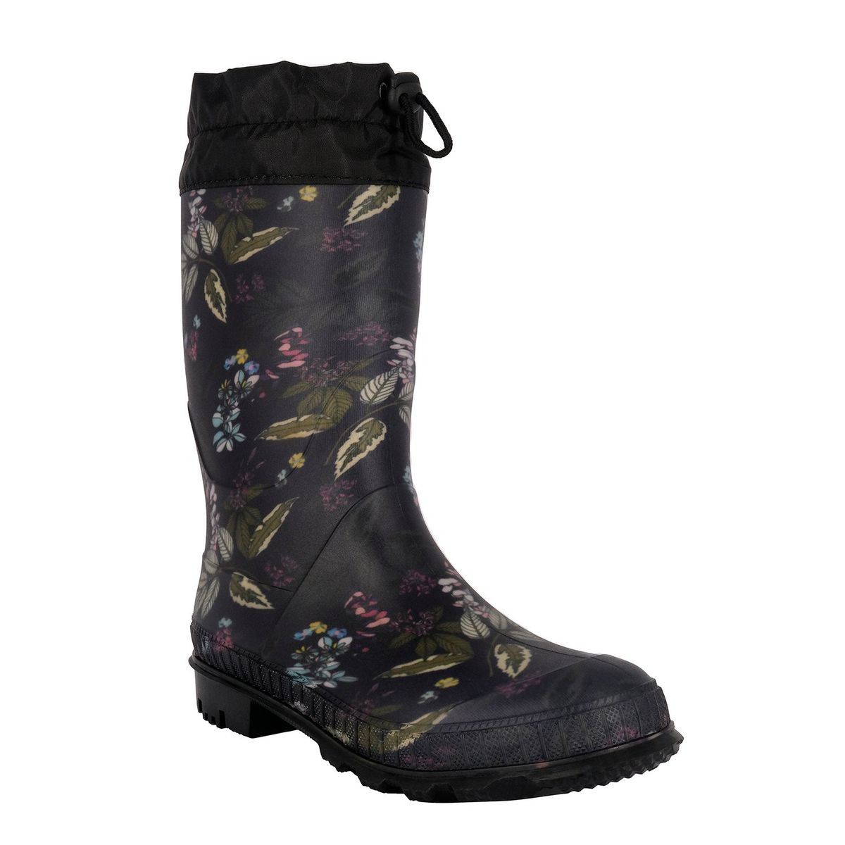 ALQUIMIA - Bota de Agua con Polar Mujer Negro Biela Flores Alquimia