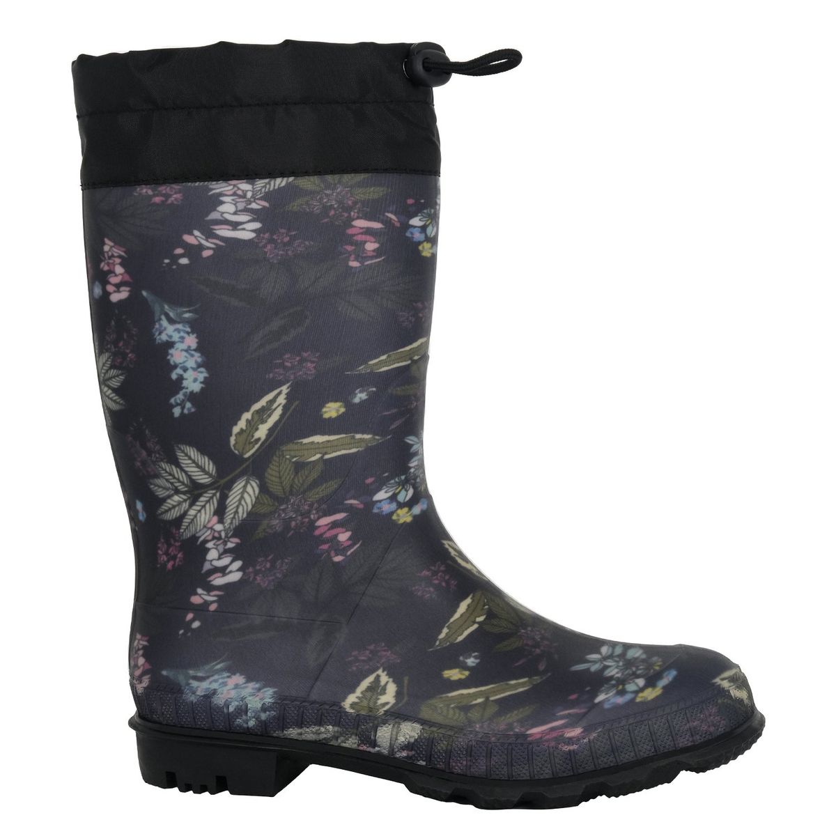 ALQUIMIA - Bota de Agua con Polar Mujer Negro Biela Flores Alquimia