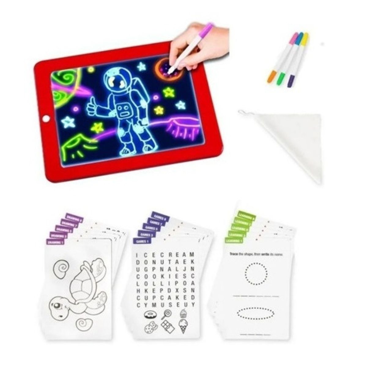 GENERICO - Pack x2 Pizarra De Dibujo Mágico Luz Led  Plumones Niños