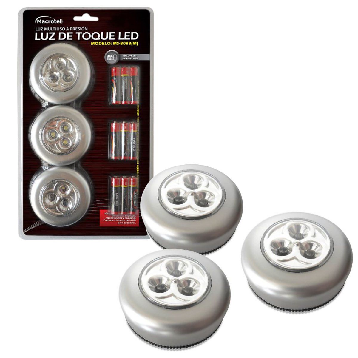MACROTEL - Pack luz toque Linterna Macrotel 3 unidades