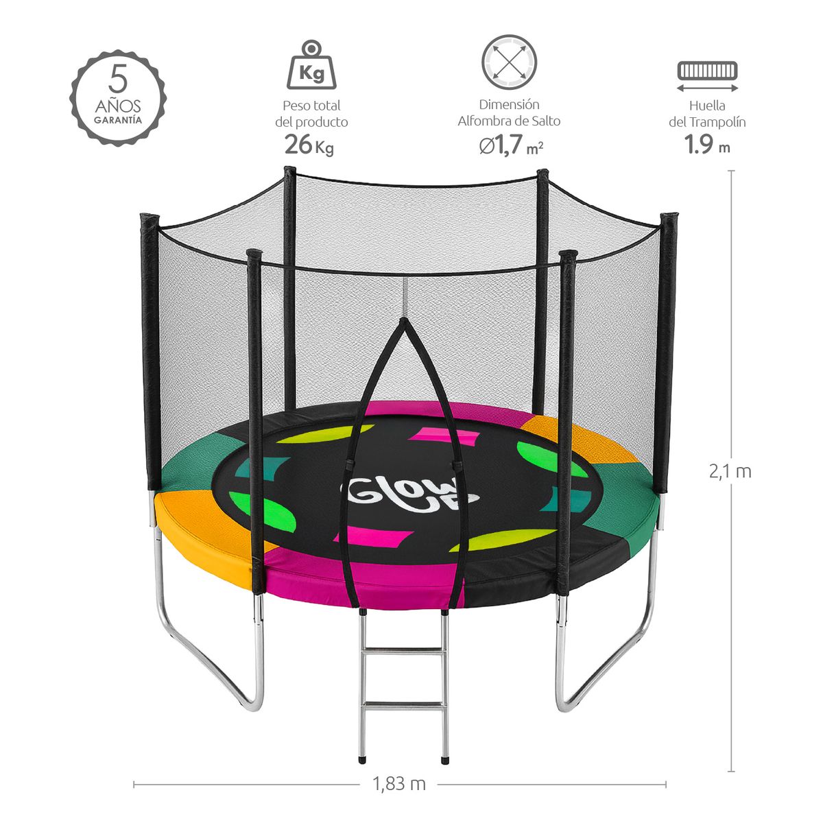 GLOWUP - Cama elástica 1,83 mt 6ft Edición Exclusiva Glowup