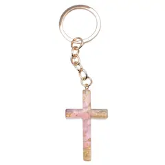 GENERICO - Llavero Cruz de Resina Relleno con Flores Nisi Accesorios