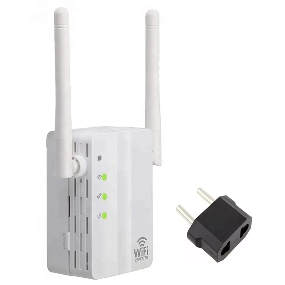 GENERICO - Solo 300Mbps Mini enrutador Repetidor WiFi Extensor de rango de red Booster N300 Wi-Fi Aumento único Antenas externas duales UE / EE. UU. / Enchufe