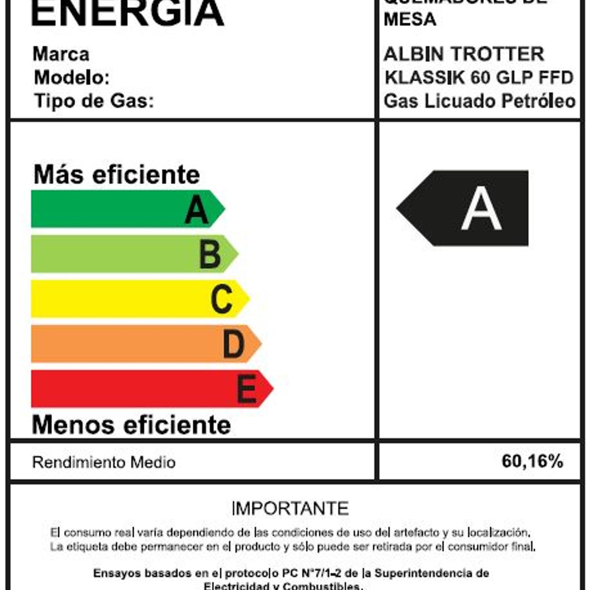 ALBIN TROTTER - Encimera Empotrada AT Klassik 60 FFD gas licuado