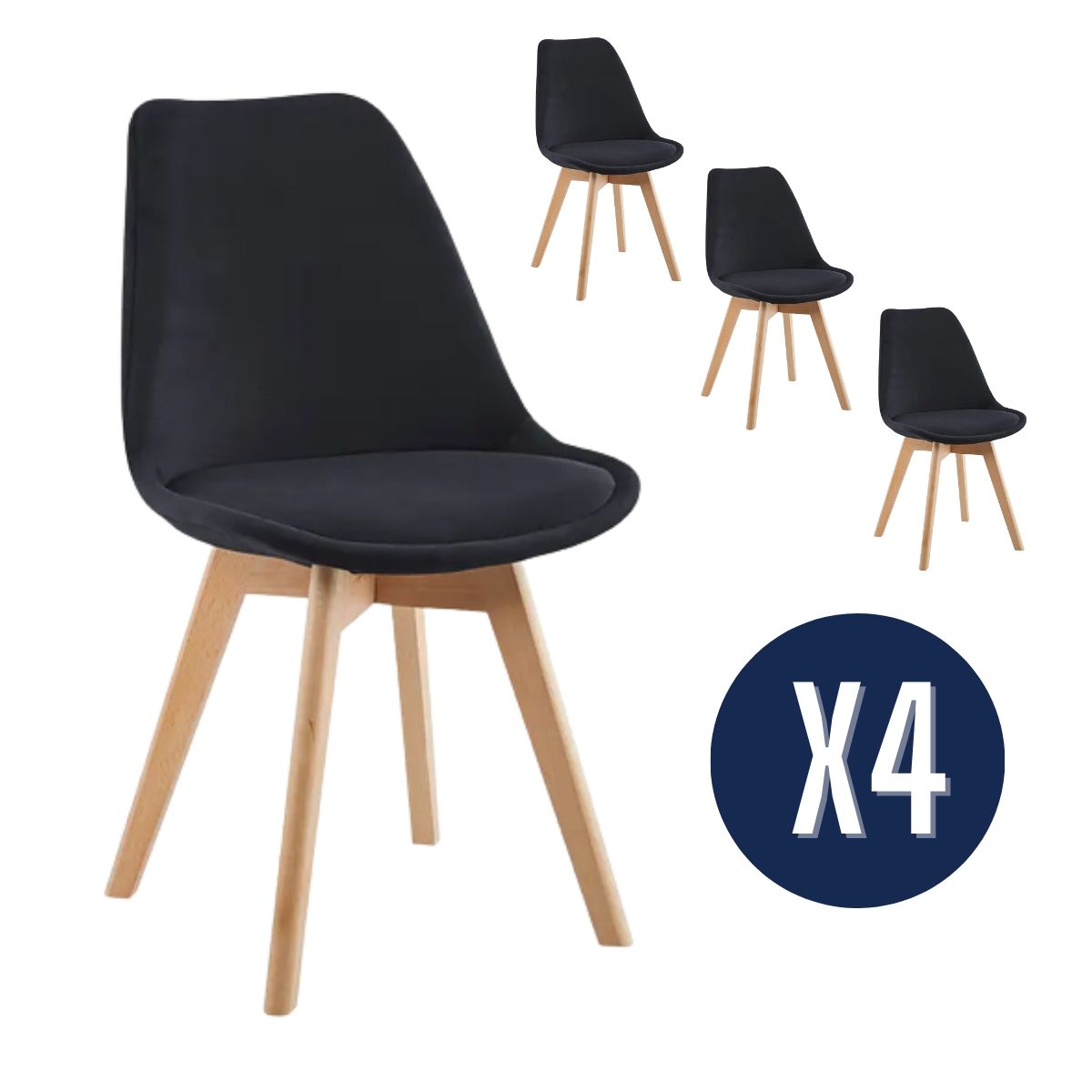 GENERICO - Juego de Sillas Negras Felpa Terciopelo Tulip