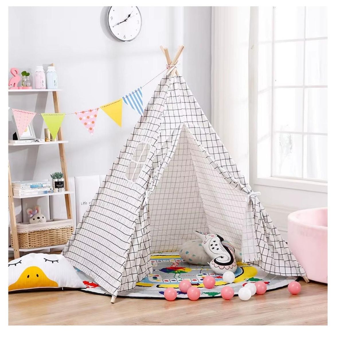 FIGLIO - Carpa Tipi Niños Infantil 160 Cm Cuadros Juguete Decoracion