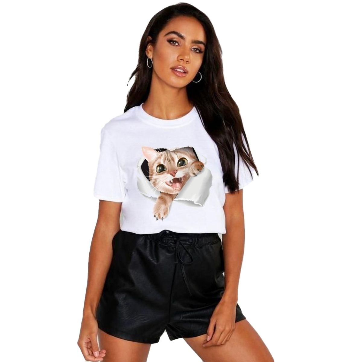 CHATICAS - Polera Dama Estampada 100algodon Diseño Gato 031