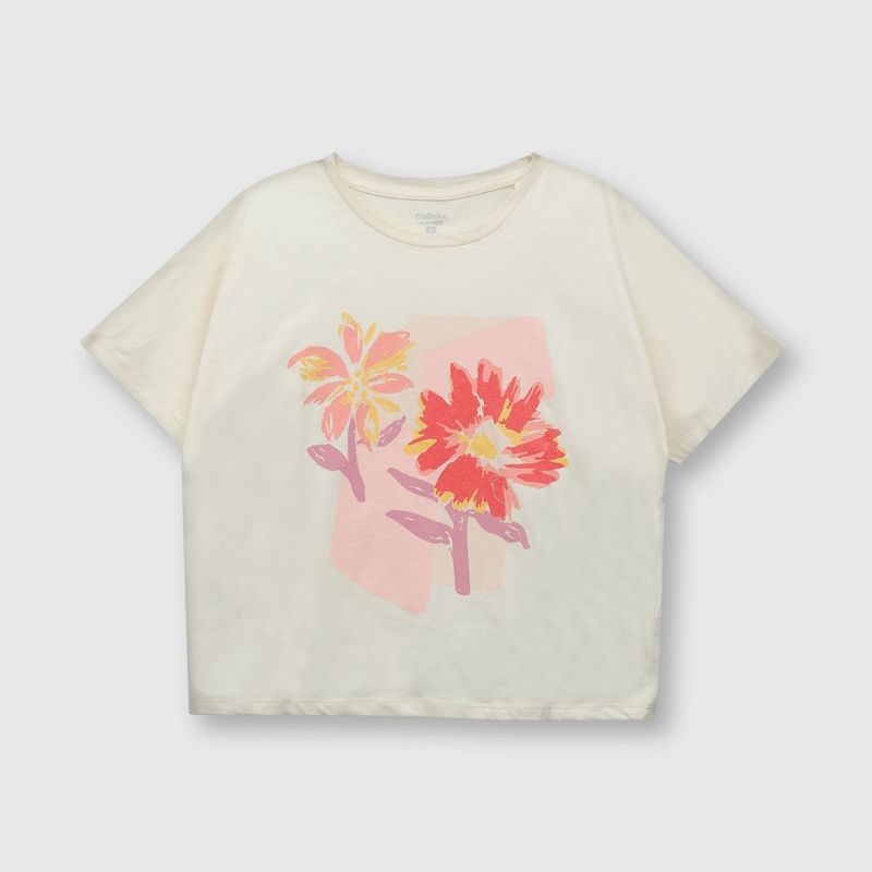 COLLOKY - Polera de niña flores beige (2 a 12 años)