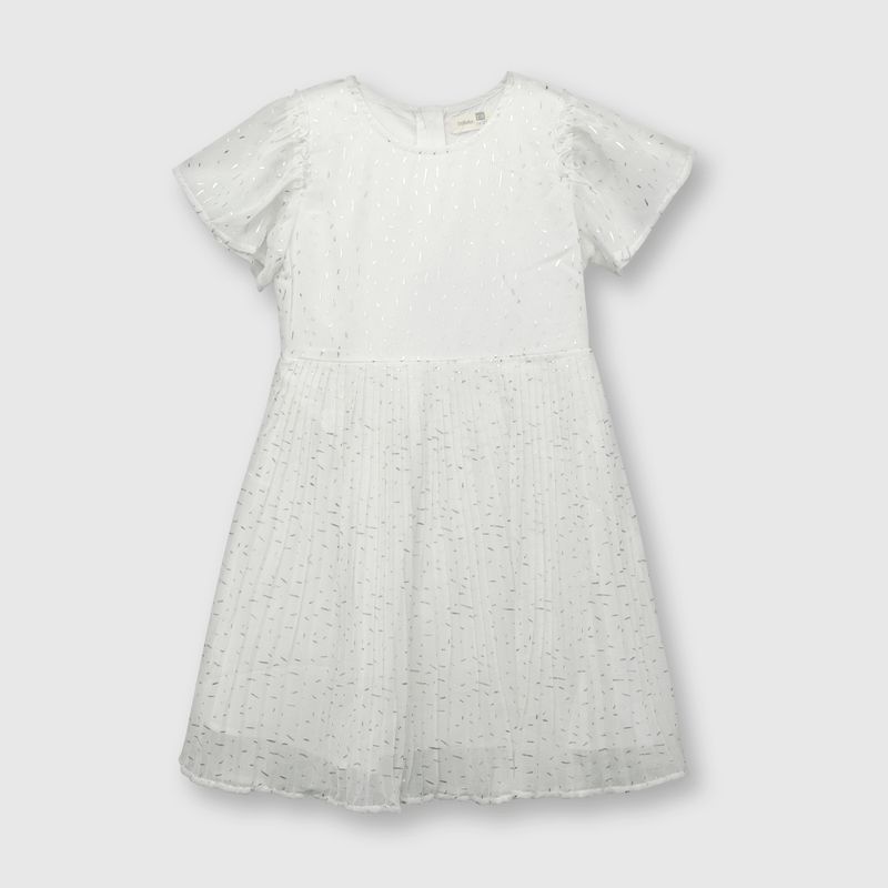 COLLOKY - Vestido de niña plisado blanco (2 a 12 años)
