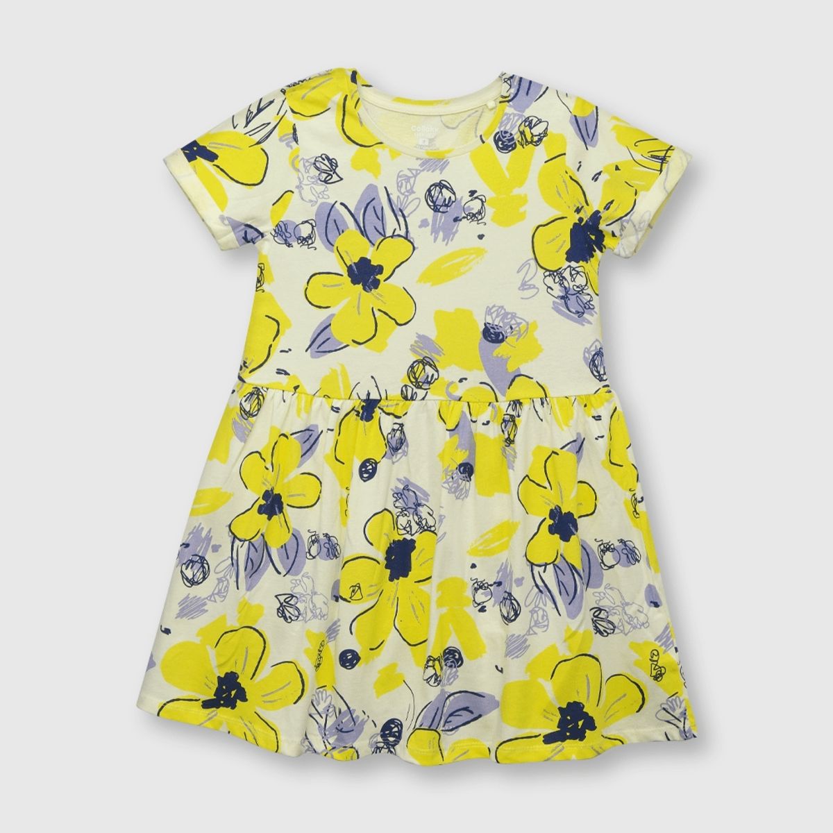 COLLOKY - Vestido de niña estampado amarillo (2 a 12 años)