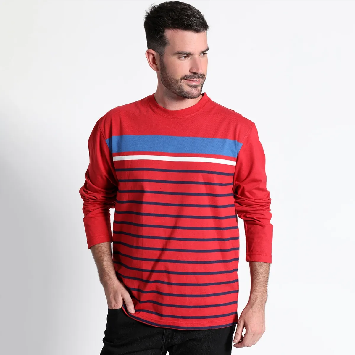 KOTTING - Polera Jersey Listada Cuello Redondo Manga Larga Regular Fit KOTTING