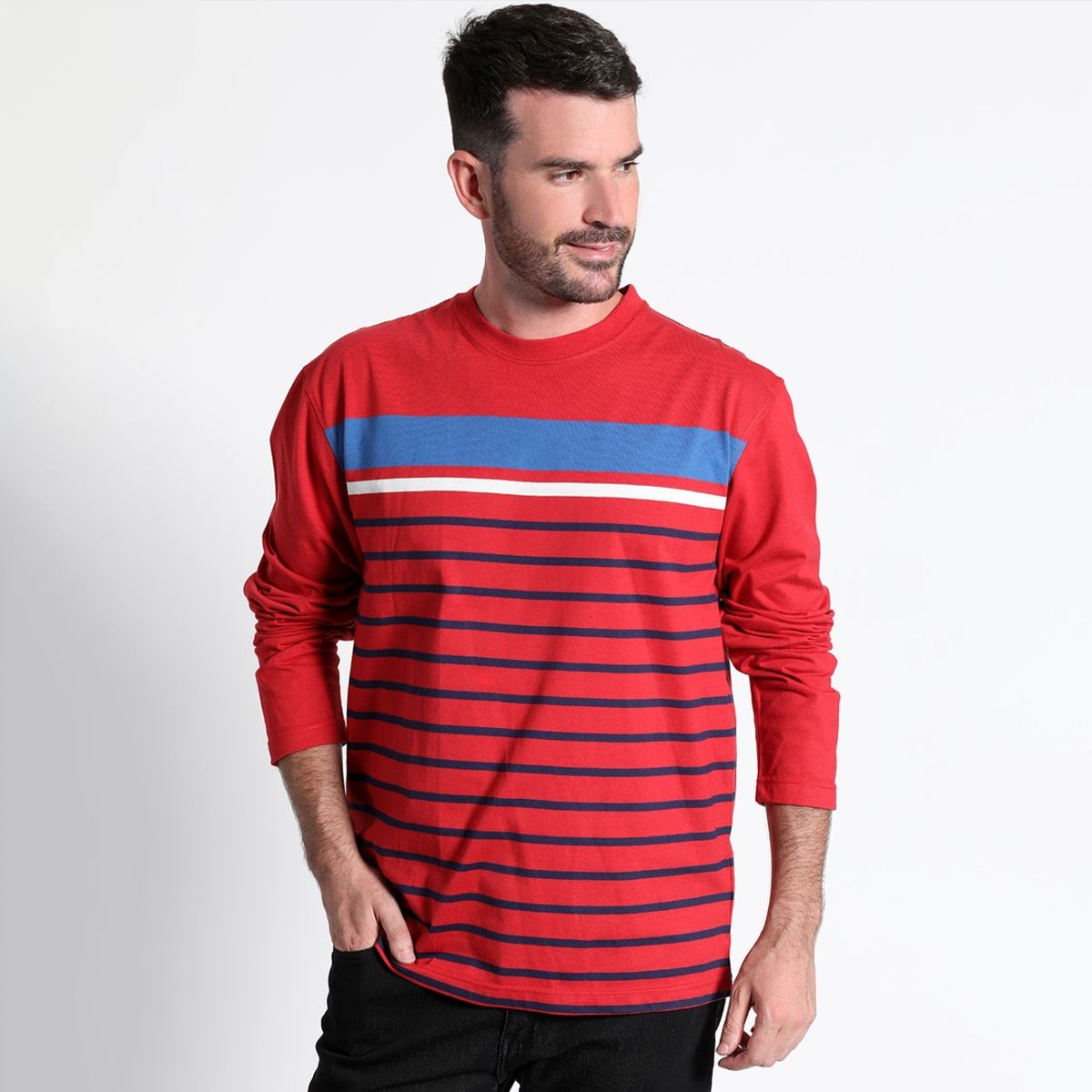 KOTTING - Polera Jersey Listada Cuello Redondo Manga Larga Regular Fit KOTTING