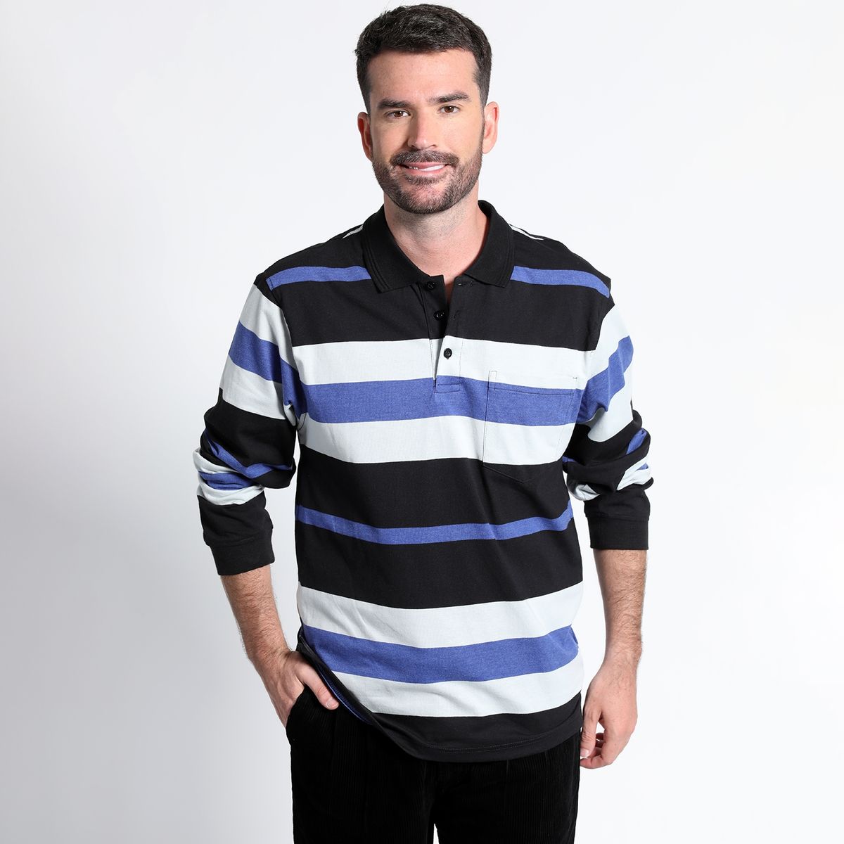 KOTTING - Polera Jersey Listada Cuello Camisero Manga Larga Regular Fit KOTTING
