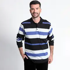 KOTTING - Polera Jersey Listada Cuello Camisero Manga Larga Regular Fit