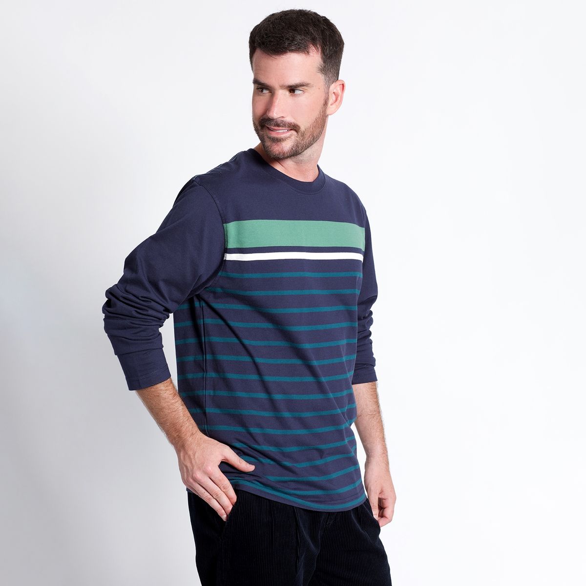 KOTTING - Polera Jersey Listada Cuello Redondo Manga Larga Regular Fit KOTTING