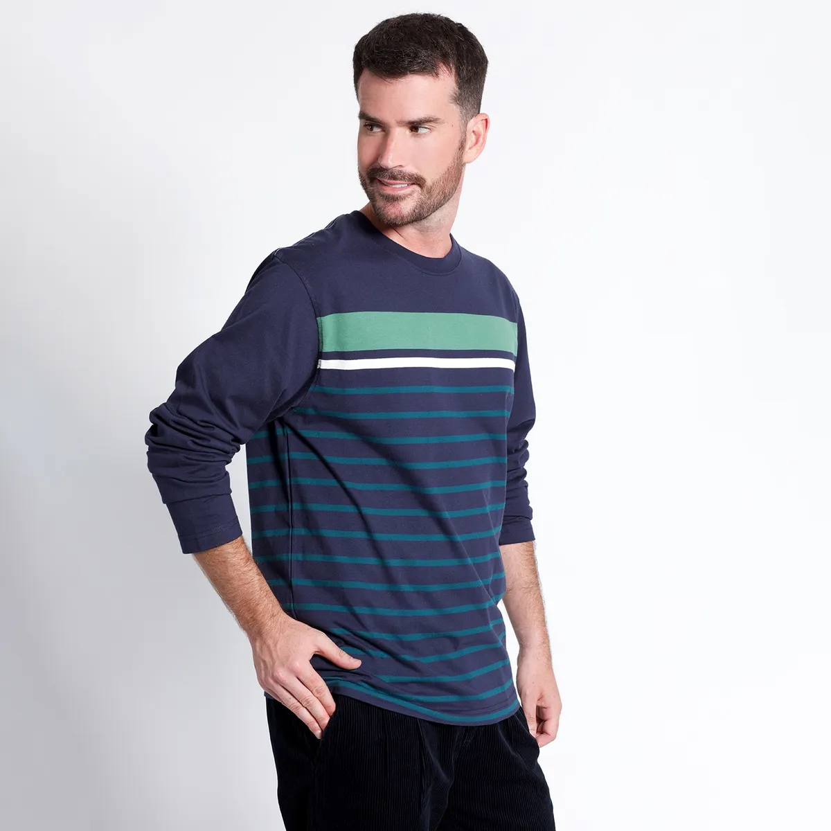 KOTTING - Polera Jersey Listada Cuello Redondo Manga Larga Regular Fit KOTTING