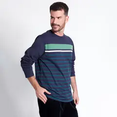 KOTTING - Polera Jersey Listada Cuello Redondo Manga Larga Regular Fit