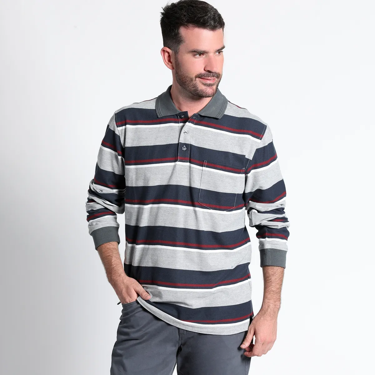 KOTTING - Polera Piqué Listada Manga Larga Regular Fit KOTTING