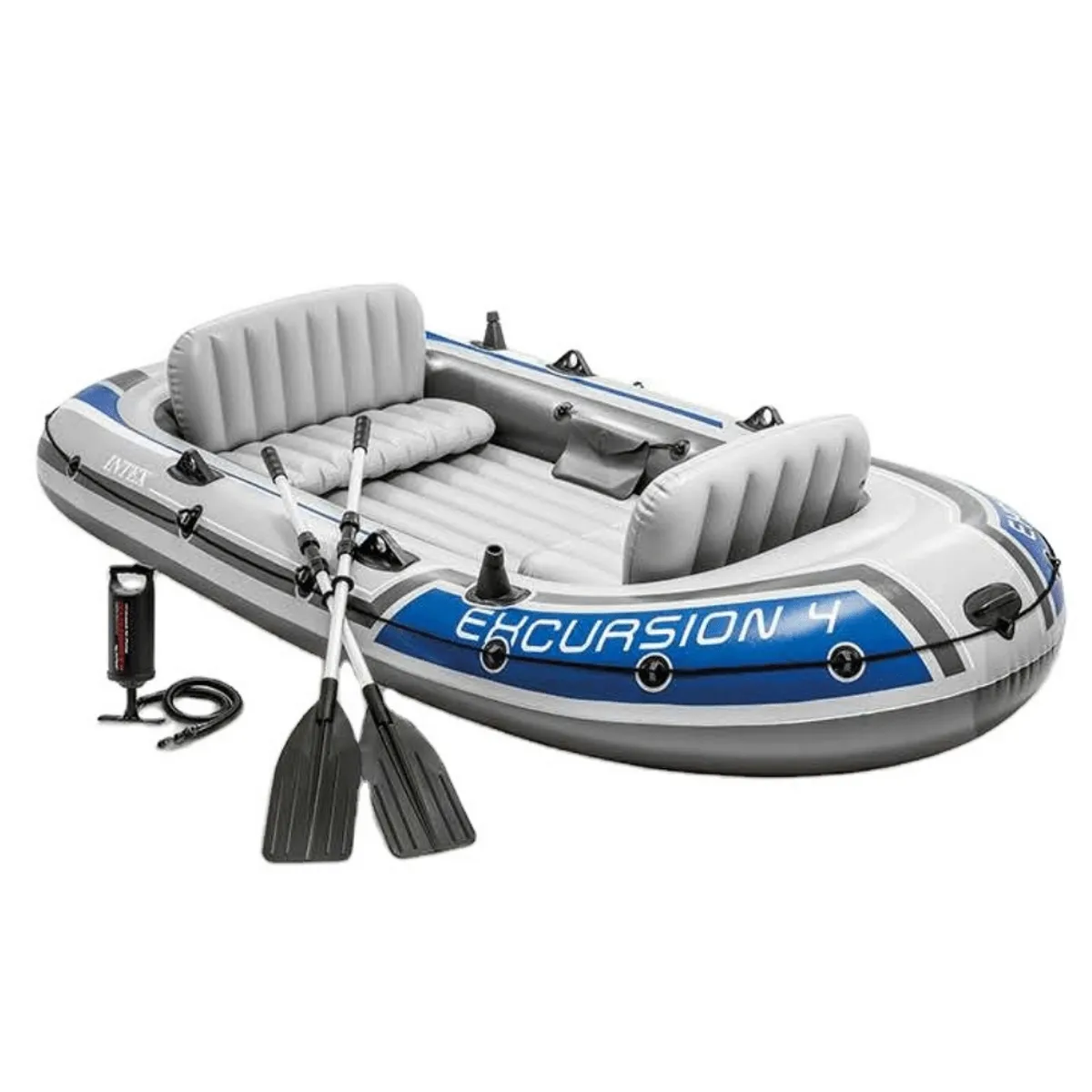 INTEX - Bote Inflable Excursion 4 Set Capacidad 500 Kg + Remos + Inflador
