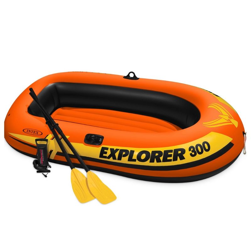 INTEX - Bote Inflable Explorer 300 Set Capacidad 186 Kg + Remos + Inflador