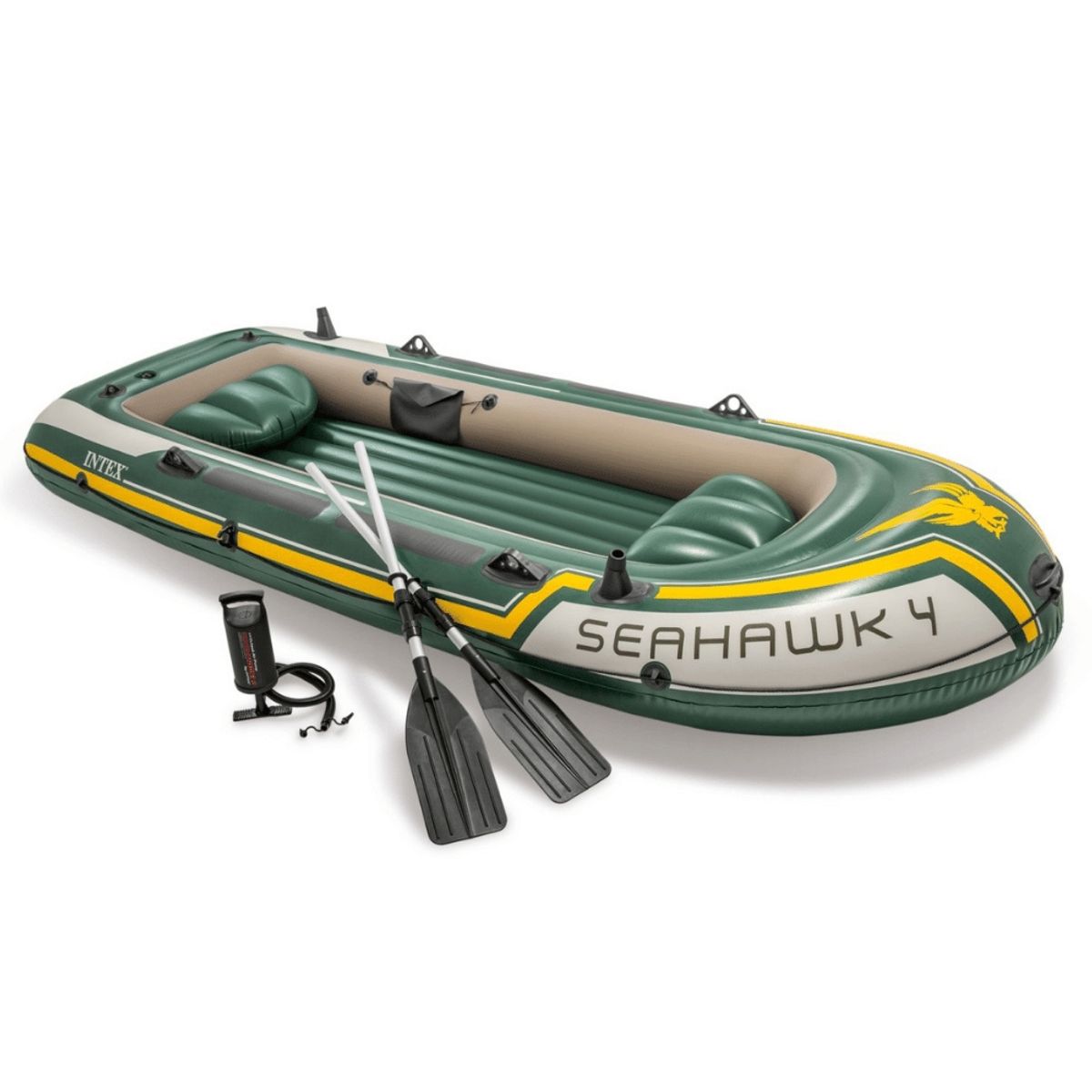 INTEX - Bote Inflable Seahawk 4 Set Capacidad 480 Kg + Remos + Inflador