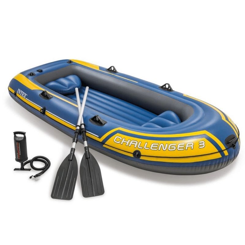 INTEX - Bote Inflable Challenger 3 Set Capacidad 320 Kg + Remos + Inflador