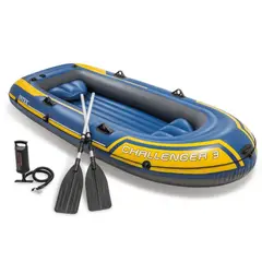 INTEX - Bote Inflable Challenger 3 Set Capacidad 320 Kg + Remos + Inflador