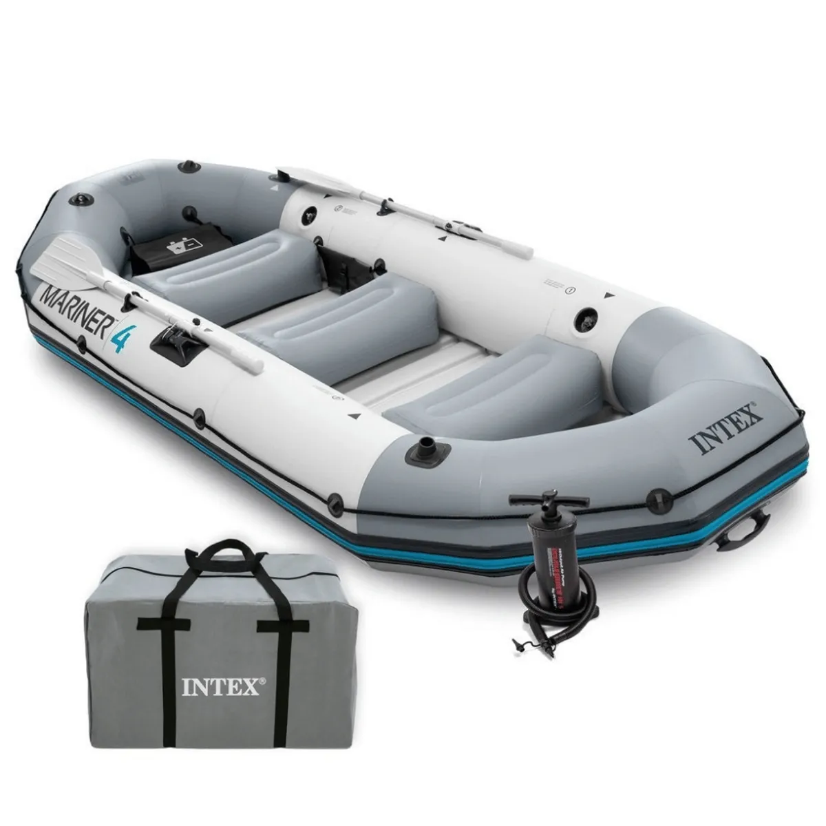 INTEX - Bote Inflable Mariner 4 Set Capacidad 500 Kg + Remos + Inflador