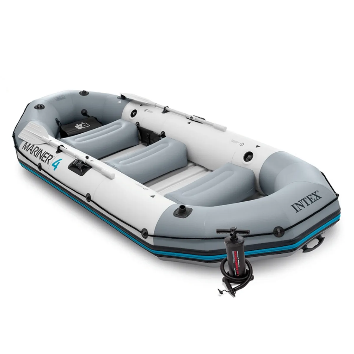 INTEX - Bote Inflable Mariner 4 Set Capacidad 500 Kg + Remos + Inflador