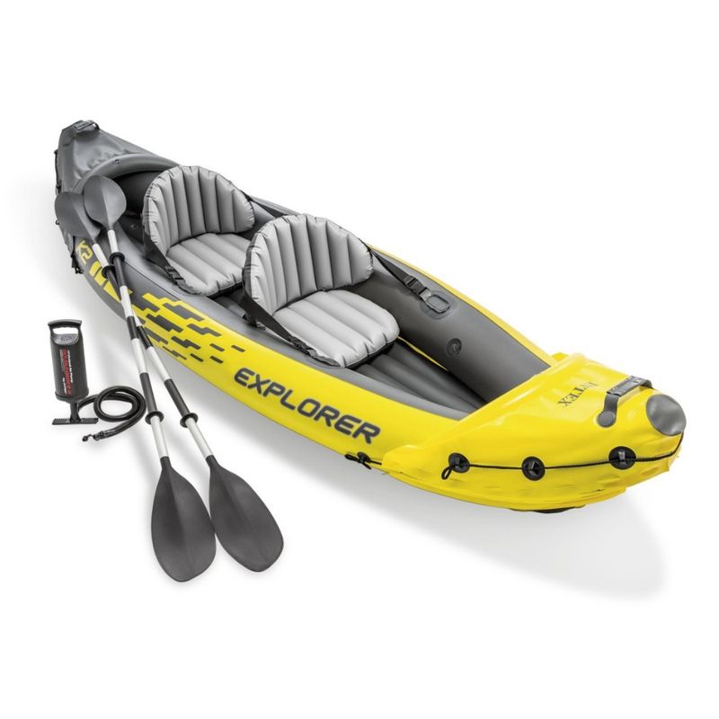 INTEX - Kayak Inflable Explorer K2 Set Capacidad 2 Personas + Remos + Inflador