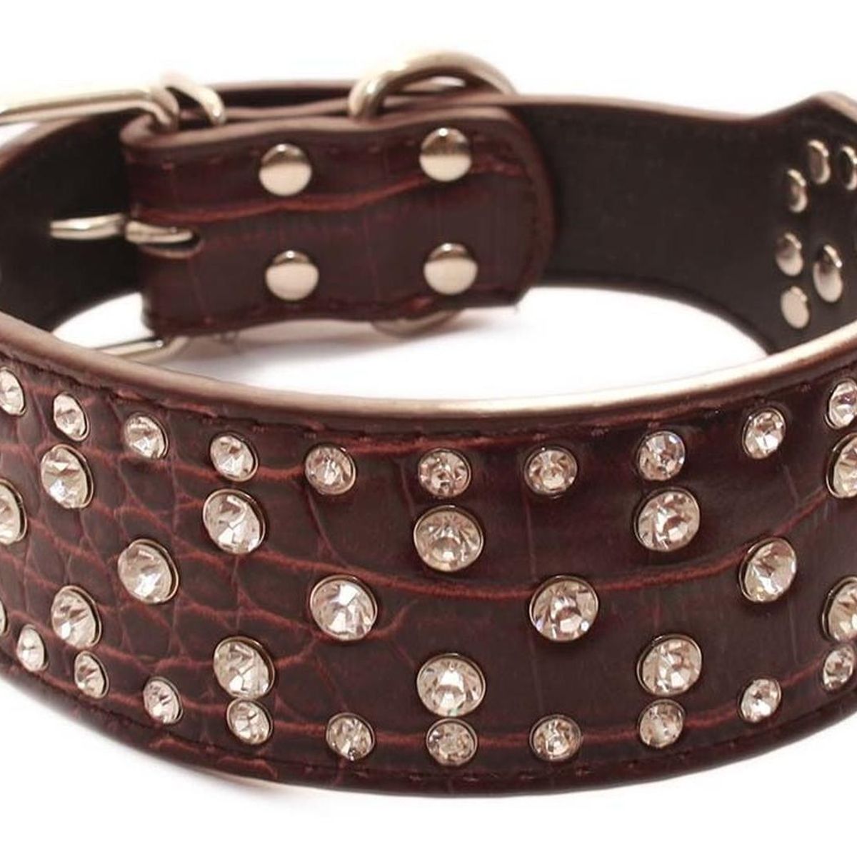 MASCAN - Collar Perro Con Diamantes Eco Cuero 2Xl Café Mascan