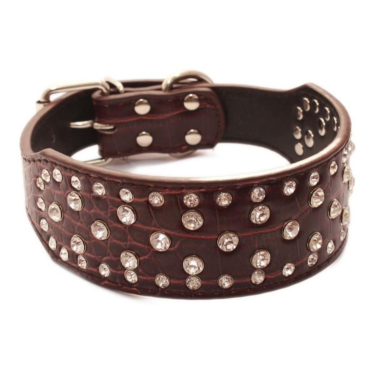 MASCAN - Collar Perro Con Diamantes Eco Cuero 2Xl Café Mascan
