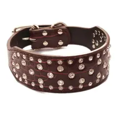 MASCAN - Collar Perro Con Diamantes Eco Cuero 2Xl Café