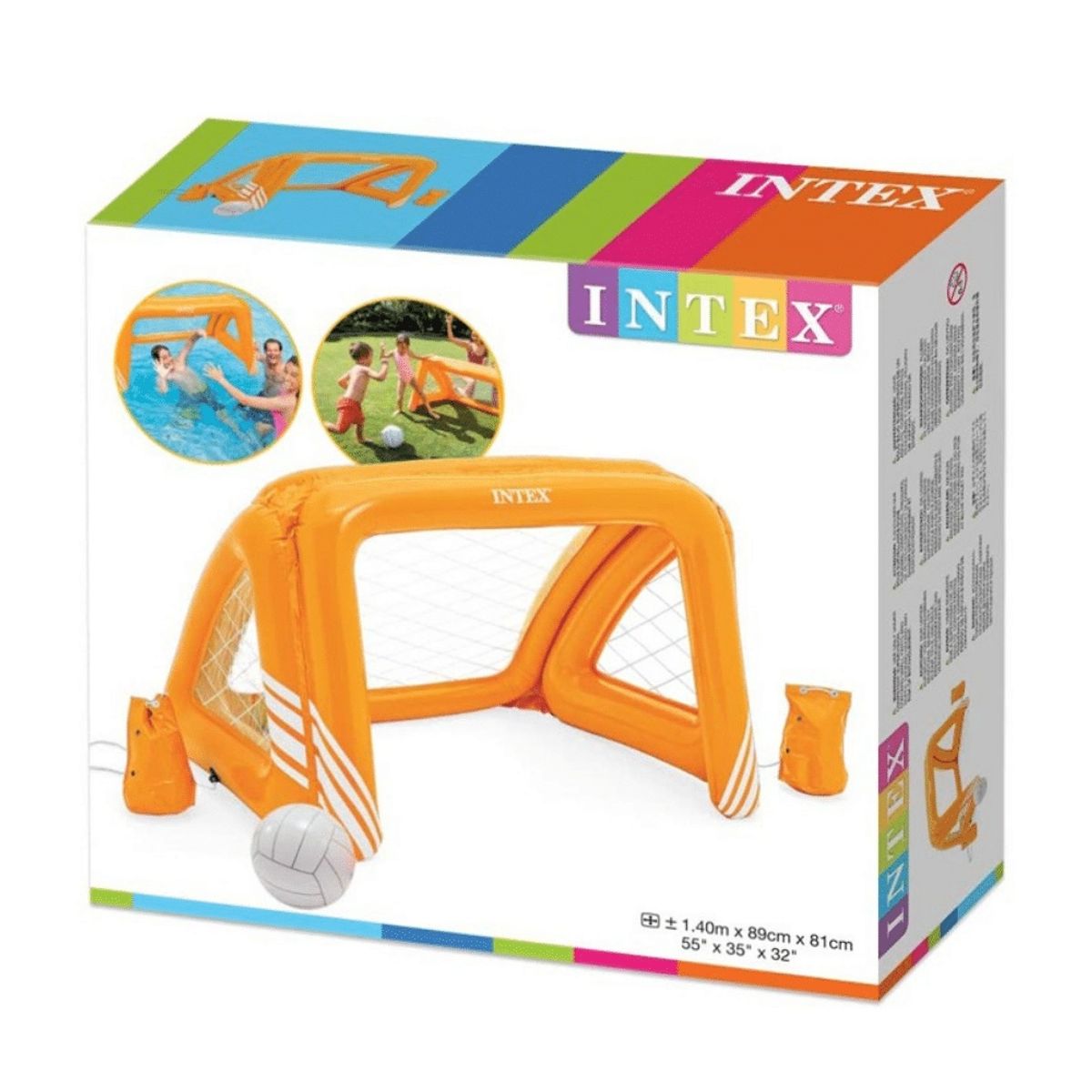 INTEX - Juego Piscina Inflable Arco Fútbol y Waterpolo Fun Goals + Pelota Inflable Naranja