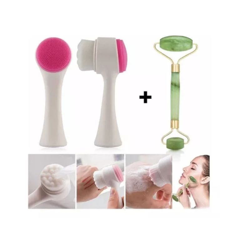 GENERICO - Set Rodillo Masajeador  Cepillo Limpieza Facial Doble