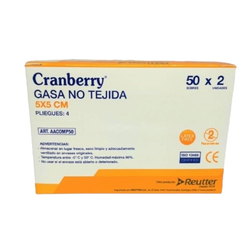 CRANBERRY - Gasa No tejida Estéril 5x5 cm 4 pliegues - Cranberry