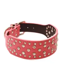 MASCAN - Collar Perro Con Diamantes Eco Cuero 2Xl Rosado
