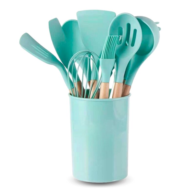 SANTU HOME & DECO - Set 11 Utensilios De Cocina Antiadherentes De Silicona Turquesa