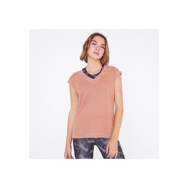 LOUNGE - Polera Active Mujer Efecto Lavado Terracota LOUNGE