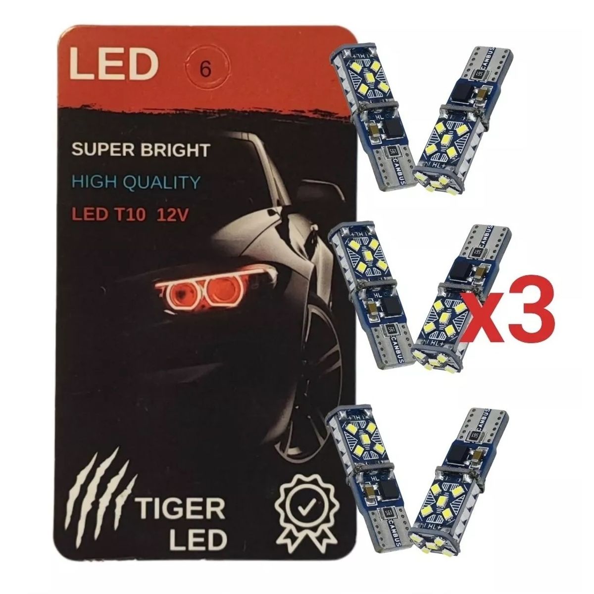 GENERICO - Kit 6 Ampolletas Luces Led T10 Cola De Pescado 5w Canbus