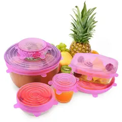 GENERICO - Set de Tapas de silicona expandible para alimentos rosado