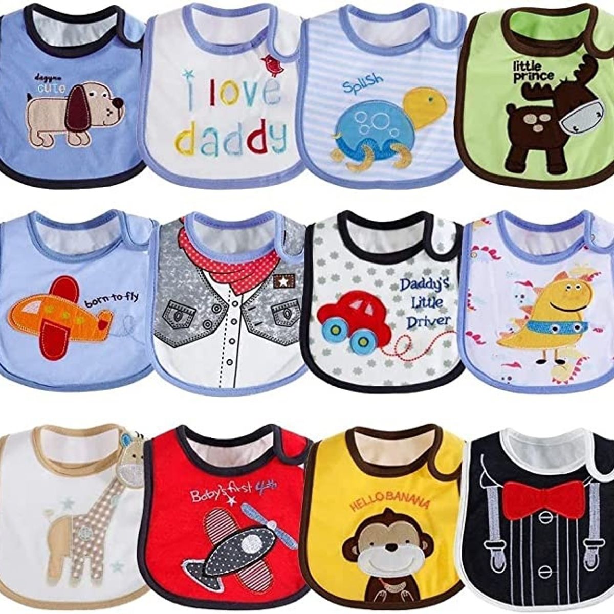 GENERICO - Pack 12 Baberos de Tela Diferentes Diseño Niños